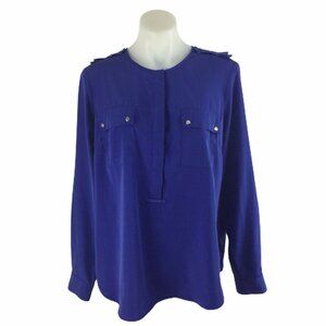 Cynthia Rowley Popover Blouse Blue Top Long Sleeve